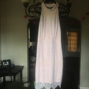 Lavender lace halter dress with open back